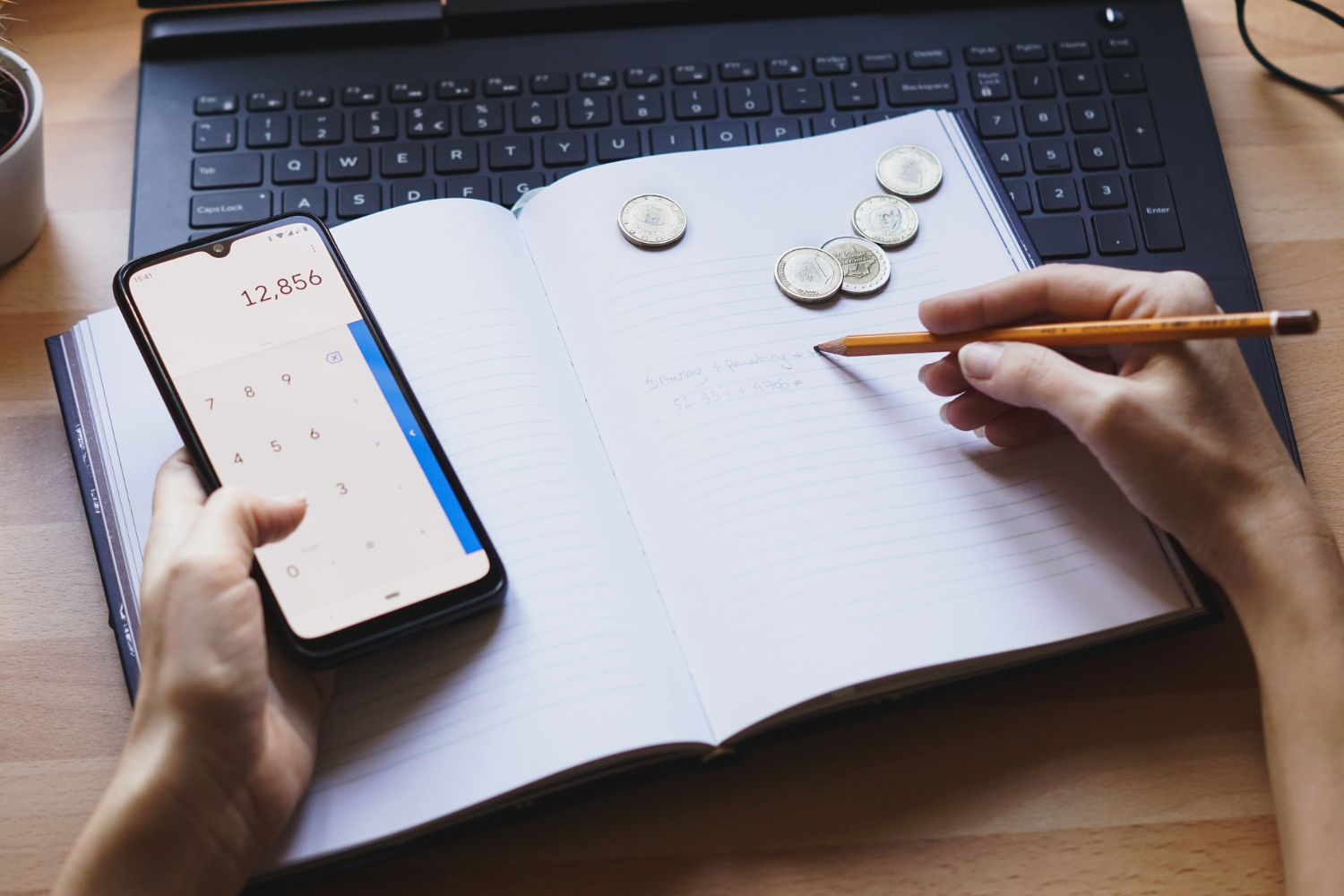 closeup shot entrepreneur working from home his personal finances savings