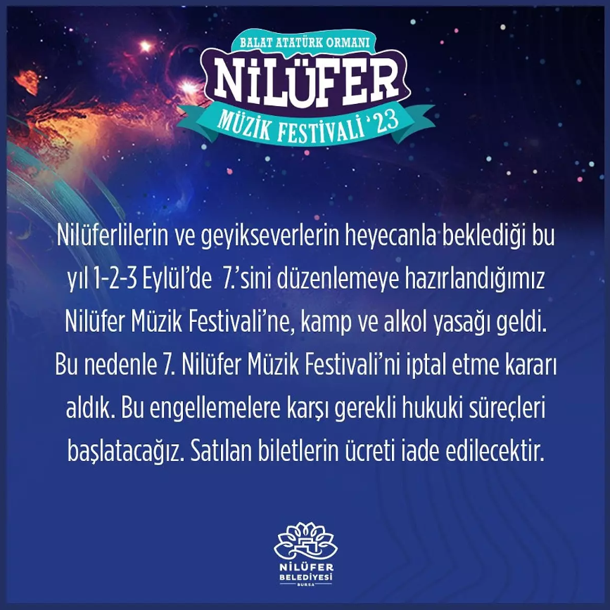 Nilüfer Müzik Festivali 2023 İptal Edildi!